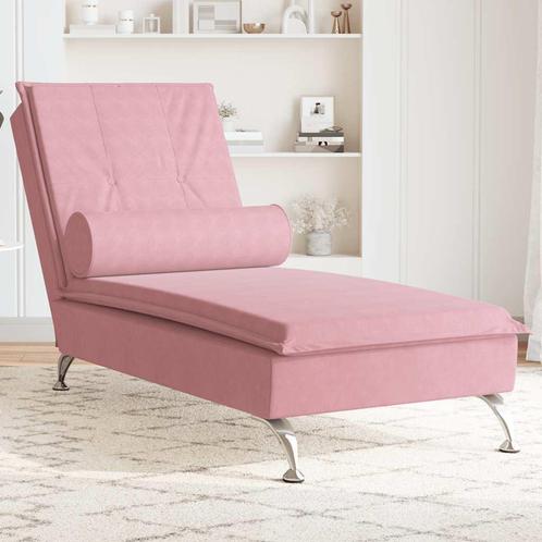 vidaXL Massage chaise longue met bolster fluweel roze, Huis en Inrichting, Banken | Sofa's en Chaises Longues, Nieuw, Verzenden