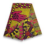 VLISCO stof Hollandais Afrikaanse Wax print - Roze limoen Hi, Ophalen of Verzenden, Nieuw