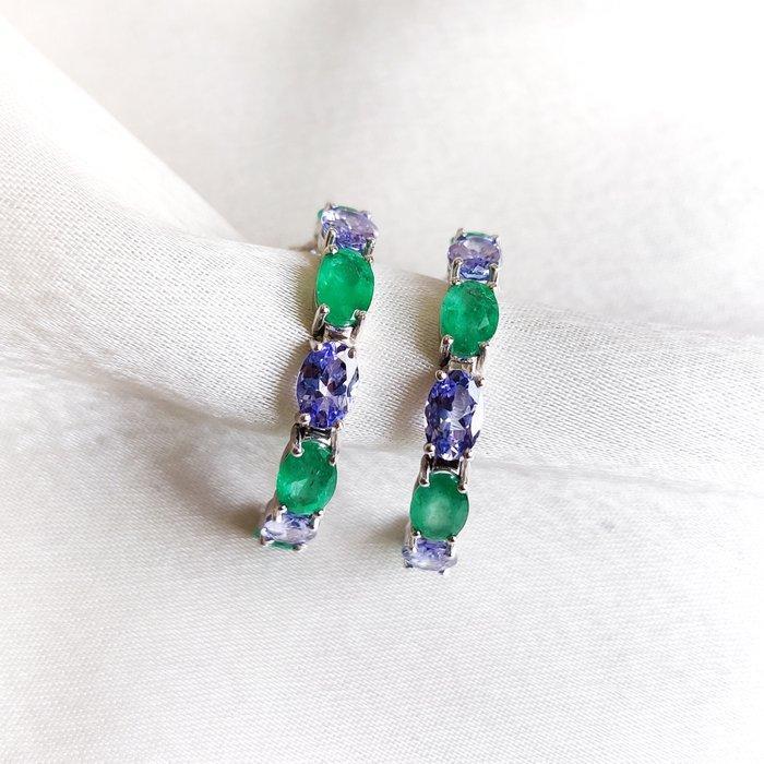 Hoepel oorbellen - 14 karaat Witgoud - 6.18ct. tw. Smaragd -, Sieraden, Tassen en Uiterlijk, Antieke sieraden