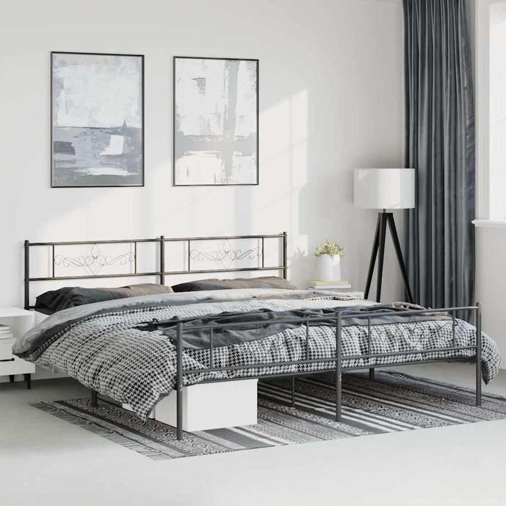 vidaXL Bedframe met hoofd- en voeteneinde metaal zwart, Huis en Inrichting, Slaapkamer | Bedden, Zwart, Nieuw, Metaal, Tweepersoons