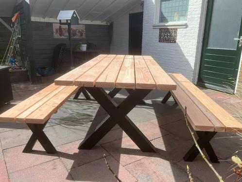 Luxe Houten Tuintafel / Tuinbank stalen poten, Tuin en Terras, Tuintafels, Nieuw