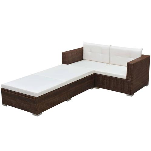 vidaXL 3-delige Loungeset met kussens poly rattan bruin, Tuin en Terras, Tuinsets en Loungesets, Loungeset, Nieuw, 3 zitplaatsen
