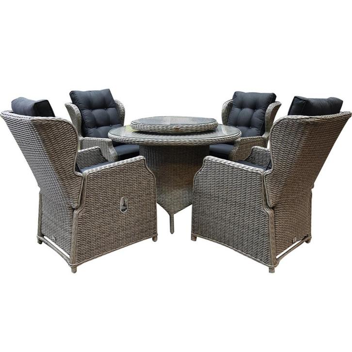 Ibiza Riccione dining tuinset 110 cm rond 6-delig grijs, Tuin en Terras, Tuinsets en Loungesets, Nieuw, Wicker, Ophalen of Verzenden