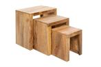 Stevige set van 3 bijzettafels MAKASSAR 45cm mango, Huis en Inrichting, Tafels | Sidetables, Ophalen of Verzenden, Nieuw