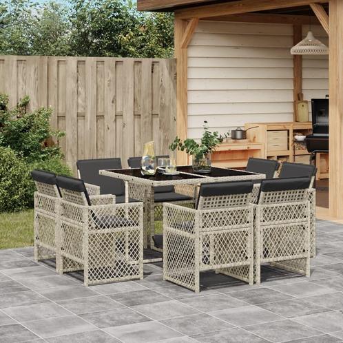 vidaXL 9-delige Tuinset met kussens poly rattan lichtgrijs, Tuin en Terras, Tuinsets en Loungesets, Tuinset, Nieuw, 8 zitplaatsen