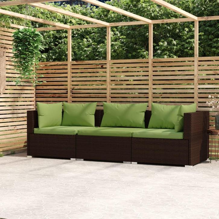 vidaXL Bank 3-zits met kussens poly rattan bruin, Tuin en Terras, Tuinsets en Loungesets, Nieuw, Rotan, Verzenden