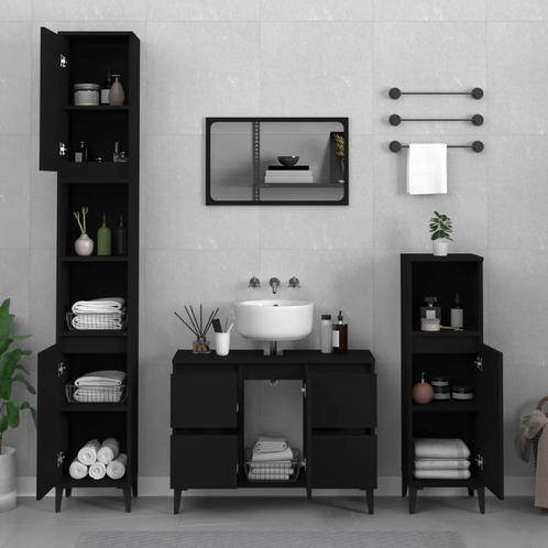 vidaXL 3-delige Badkamermeubelset bewerkt hout zwart, Huis en Inrichting, Badkamer | Badkamermeubels, Nieuw, Verzenden