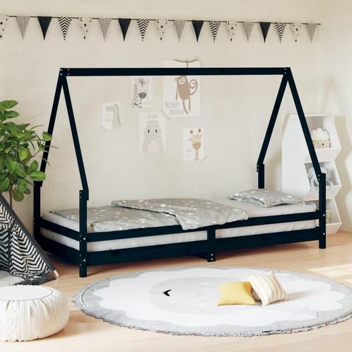 vidaXL Kinderbedframe 90x200 cm massief grenenhout zwart, Kinderen en Baby's, Kinderkamer | Bedden, Nieuw, Verzenden