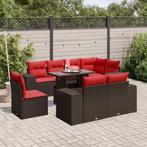 vidaXL 9-delige tuinbankset met kussens, bruin polyrotan, Tuin en Terras, Tuinsets en Loungesets, Verzenden, Nieuw, Rotan