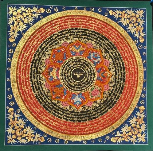 Netra Lamas Om Mantra Mandala thangka-schilderij - katoenen, Antiek en Kunst, Kunst | Designobjecten