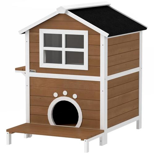 TRUUSK Houten Kattenhuis Met Venster en Balkon - Weerbestend, Dieren en Toebehoren, Katten-accessoires, Nieuw, Verzenden