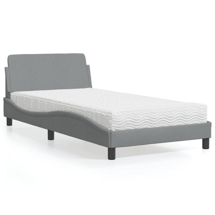 vidaXL Bed met matras Dover stof lichtgrijs 100x200 cm, Huis en Inrichting, Slaapkamer | Bedden, 100 cm, 200 cm, Grijs, Eenpersoons