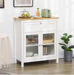 Witte Buffetkast met Glazen Deuren en Lade – 80×40×90 cm, Verzenden, Nieuw