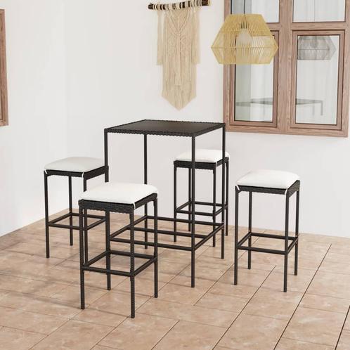 vidaXL 5-delige Tuinbarset met kussens poly rattan zwart, Tuin en Terras, Tuinsets en Loungesets, Nieuw, 4 zitplaatsen, Rotan