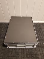 80x60x23 Kunststof bak met deksel, grijs, PP, vlakke, Ophalen of Verzenden, Gebruikt