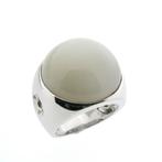 18 Krt. Witgouden robuuste ring met maansteen en diamant, Sieraden, Tassen en Uiterlijk, Ringen, 18 tot 19, Gebruikt, Overige kleuren