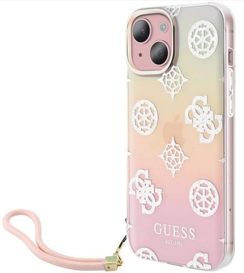 Guess iPhone 15 Hoesje Elegant Pioenrozen Design met riem, Telecommunicatie, Mobiele telefoons | Hoesjes en Frontjes | Apple iPhone