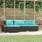 vidaXL 4-delige Loungeset met kussens poly rattan zwart, Verzenden, Nieuw, Rotan, Loungeset