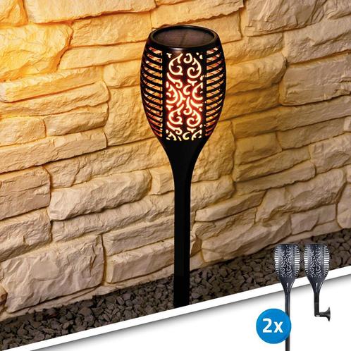 Solar lantaarn Fakkel met vlameffect - set van 2 stuks, Tuin en Terras, Buitenverlichting, Led, Minder dan 50 watt, Nieuw, Kunststof