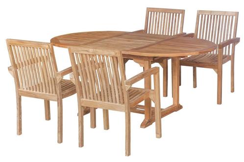 Teak Tuinset Pile | Ovalen Uitschuifbare Tuintafel 120<>180, Tuin en Terras, Tuinsets en Loungesets, Nieuw, Verzenden