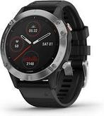 Garmin Fenix 6 47 mm zilver met een zwarte siliconen, Verzenden, Zo goed als nieuw