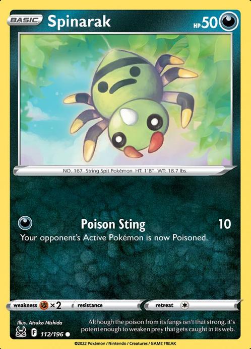 Spinarak 112/196 Lost Origin, Hobby en Vrije tijd, Verzamelkaartspellen | Pokémon, Losse kaart, Nieuw, Foil, Ophalen of Verzenden