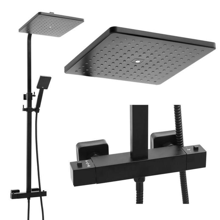 Regendouche Zwart Thermostaat | Mat Zwart | Premium | OP=OP, Doe-het-zelf en Verbouw, Sanitair, Nieuw, Rvs, Douche, Ophalen of Verzenden