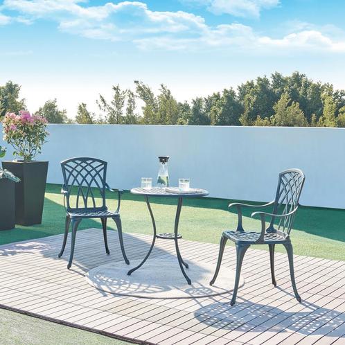 Bistroset Vena tuinset 3-delig donkergrijs met groene patina, Tuin en Terras, Tuinsets en Loungesets, Nieuw, Verzenden