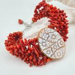 Bloedkoraal - Zilver - Armband - CORALLO MEDITERRANEO, Sieraden, Tassen en Uiterlijk, Antieke sieraden