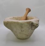 Vijzel en stamper - Marmer, Hout - Oud marmeren mortier., Antiek en Kunst