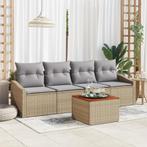vidaXL 5-delige tuinsofa set met kussen Beige poly rattan, Verzenden, Nieuw, Rotan