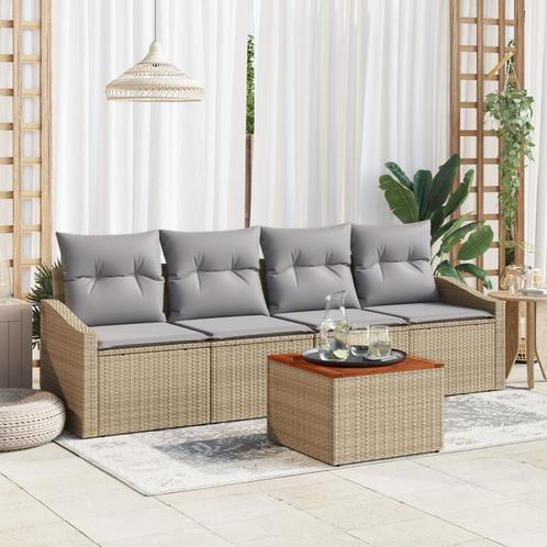 vidaXL 5-delige tuinsofa set met kussen Beige poly rattan, Tuin en Terras, Tuinsets en Loungesets, Nieuw, Rotan, Verzenden