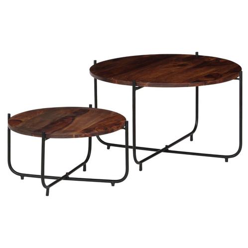 vidaXL 2-delige Salontafelset 60x35 cm massief acaciahout, Huis en Inrichting, Tafels | Salontafels, 50 tot 100 cm, Nieuw, Overige houtsoorten