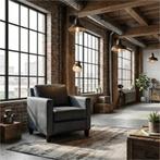 Leren fauteuil Smart - Kenia Denim (blauw) - Poten hout, Nieuw, Ophalen of Verzenden, Bohemian, Eigentijds, Modern, Retro, 50 tot 75 cm