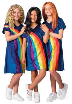K3 jurk verkleedpak regenboog blauw, kleding, kleedje pruik