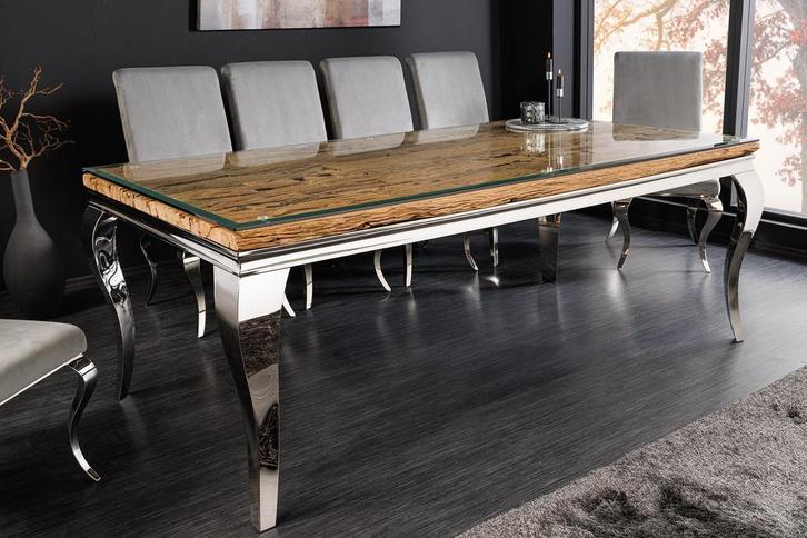 Design eettafel MODERN BAROK 200 cm naturel chroom, Huis en Inrichting, Tafels | Eettafels, Ophalen of Verzenden