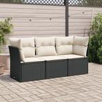 vidaXL 3-delige Loungeset met kussens poly rattan zwart, Verzenden, Nieuw, Rotan, Loungeset