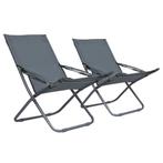 vidaXL Strandstoelen 2 st inklapbaar stof grijs, Tuin en Terras, Tuinstoelen, Verzenden, Nieuw