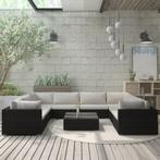 vidaXL 9-delige Loungeset met kussens poly rattan zwart, Tuin en Terras, Meer dan 8 zitplaatsen, Nieuw, Loungeset, Verzenden