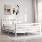 vidaXL Bedframe met hoofdbord massief hout wit 160x200 cm, Huis en Inrichting, Slaapkamer | Bedden, Verzenden, Wit, 200 cm, 160 cm