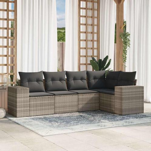 vidaXL 5-delige Loungeset met kussens poly rattan lichtgrijs, Tuin en Terras, Tuinsets en Loungesets, Loungeset, Nieuw, Rotan