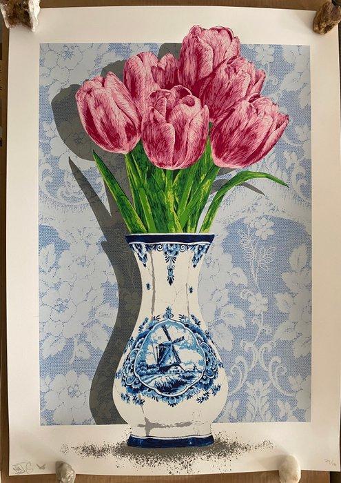 NILS.RVA (1992) - Tulpen - Pink on Blue, Antiek en Kunst, Kunst | Schilderijen | Modern