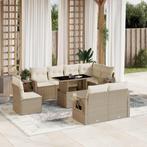 vidaXL 9-delige Loungeset met kussens poly rattan beige, Verzenden, Nieuw, Rotan, Loungeset