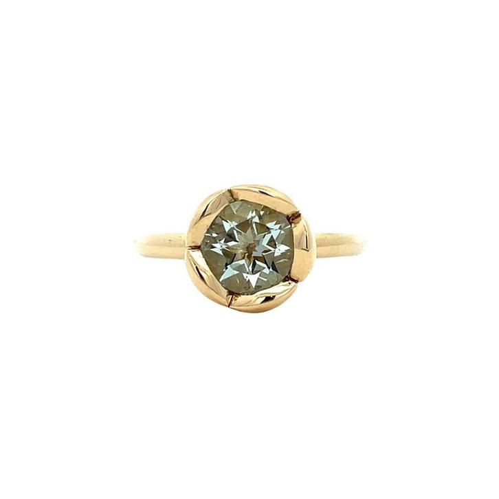 Gouden Bron ring met prasioliet 18 karaat, Sieraden, Tassen en Uiterlijk, Ringen, Groen, Zo goed als nieuw, Goud, Verzenden