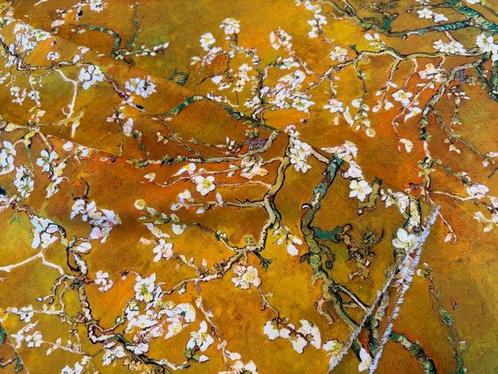 Gouden bloei – Eerbetoon aan Van Gogh op OEKO-TEX katoen -, Antiek en Kunst, Antiek | Kleden en Textiel