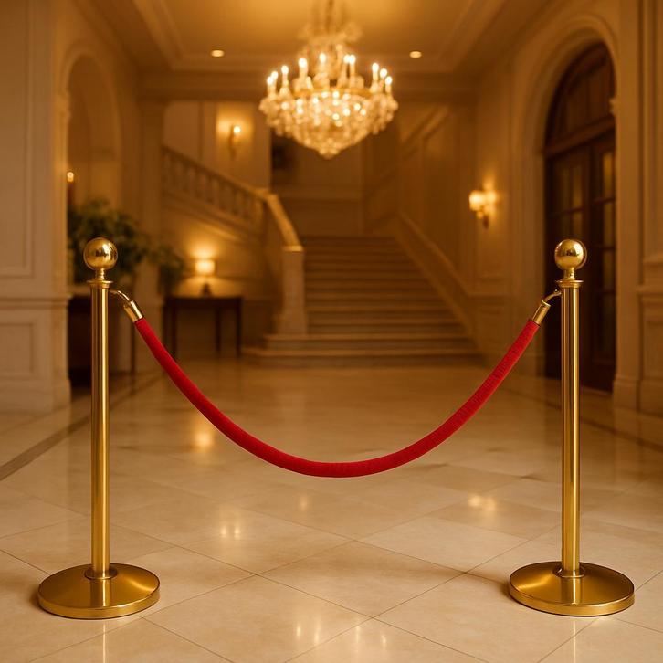 Luxe Afzetpaal Messing met Rood Koord  Binnen & en Buiten, Hobby en Vrije tijd, Feestartikelen | Verhuur, Overige, Nieuw, Ophalen of Verzenden