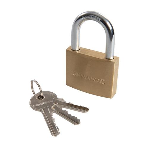 Silverline Sterk messing hangslot - gehard staal - 50 mm..., Doe-het-zelf en Verbouw, IJzerwaren en Bevestigingsmiddelen, Nieuw