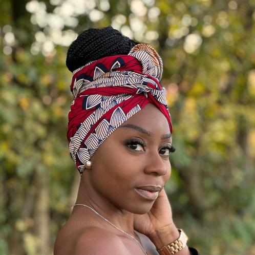 Afrikaanse  Rood / beige hoofddoek - headwrap, Kleding | Dames, Hoeden en Petten, Nieuw, Ophalen of Verzenden