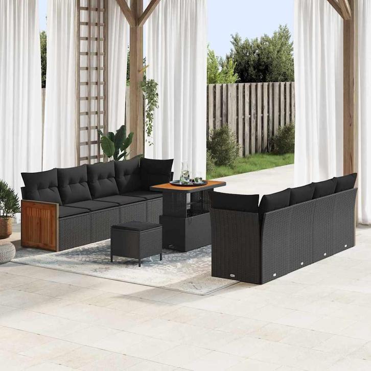 vidaXL Tuin Sofa Set 11 pcs Zwart 90 x 55 x 71 cm poly, Tuin en Terras, Tuinsets en Loungesets, Nieuw, Rotan, Verzenden