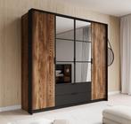 Kledingkast eiken grijs 223 met spiegel klapdeuren, Huis en Inrichting, Kasten | Vitrinekasten, Nieuw, Modern, 50 tot 75 cm, Verzenden